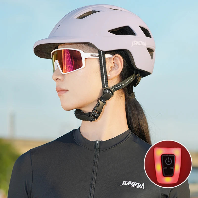 Casco unisex con luz trasera + mini bicera.
