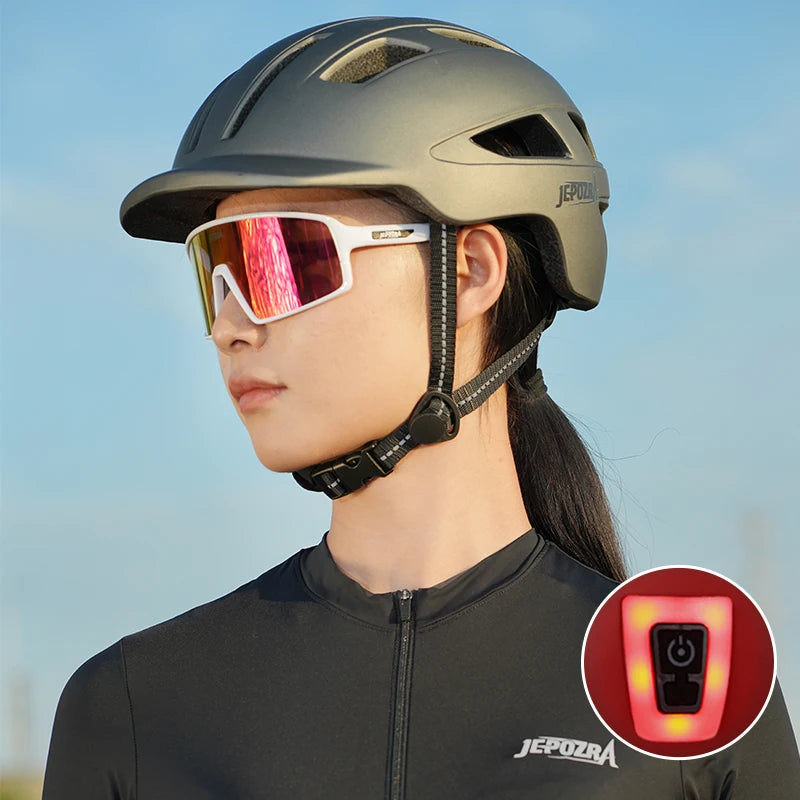 Casco unisex con luz trasera + mini bicera.