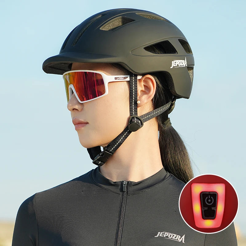 Casco unisex con luz trasera + mini bicera.